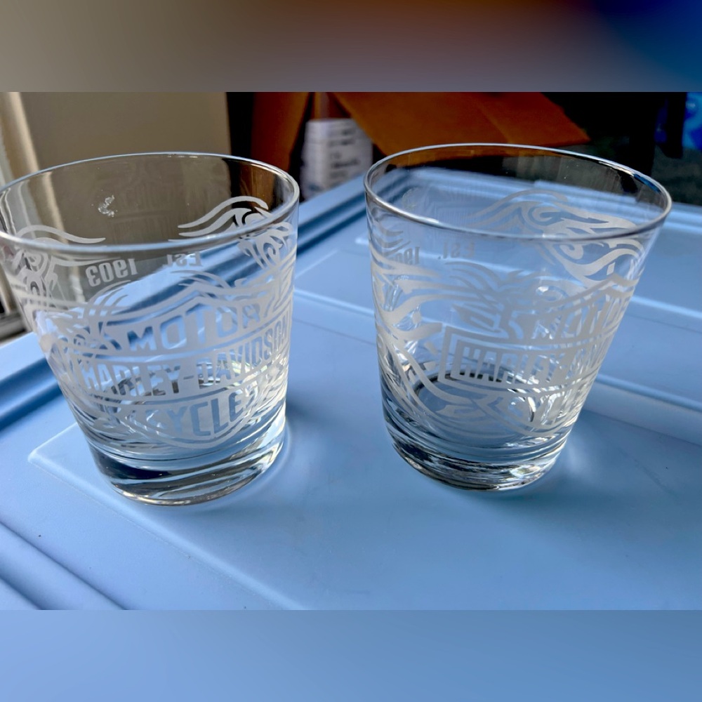 This is for two Harley Davidson, bourbon drinking glasses.